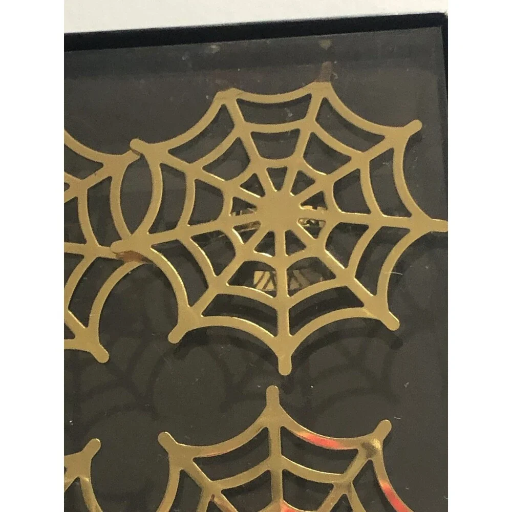Isaac Mizrahi Halloween Spider Web Gold Tone Set Of 4 Napkin Rings Scary Spooky